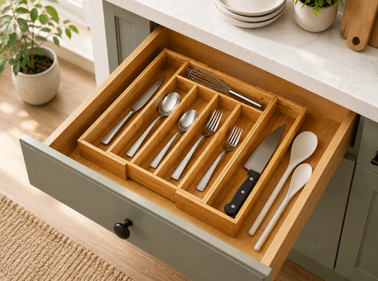 Natural Bamboo Expandable Silverware Organizer