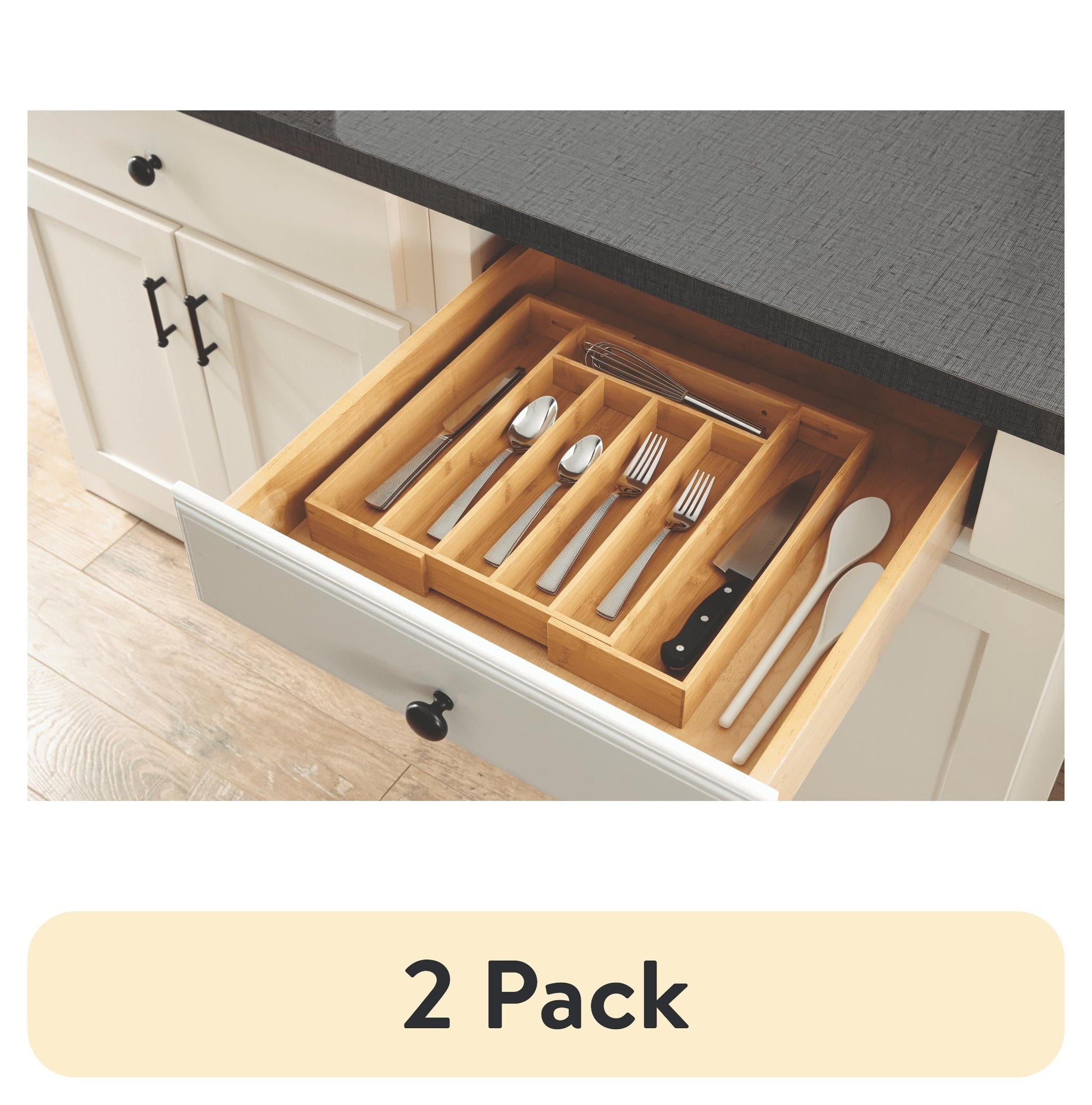 Better Homes & Gardens Natural Bamboo Expandable Silverware Organizer, 13.98 x 10.04-15.35 x 1.97 inches