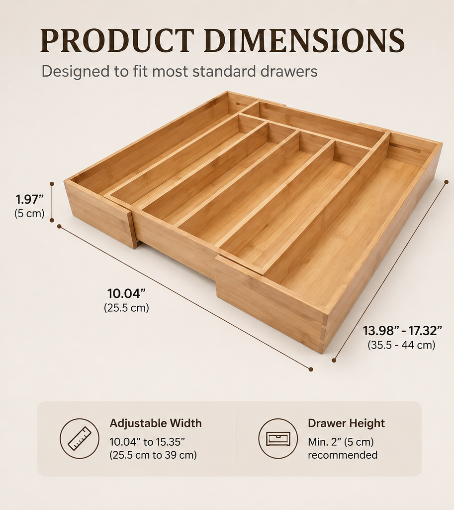 Natural Bamboo Expandable Silverware Organizer