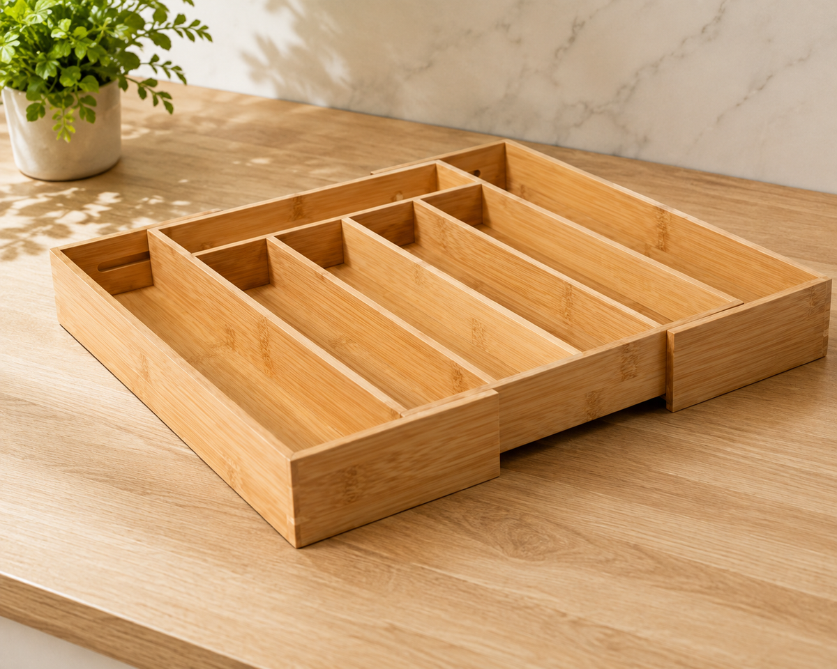 Natural Bamboo Expandable Silverware Organizer
