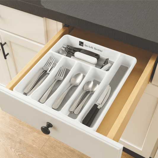 Lavish Home Silverware Drawer Organizer with 6 Sections and Nonslip Tray
