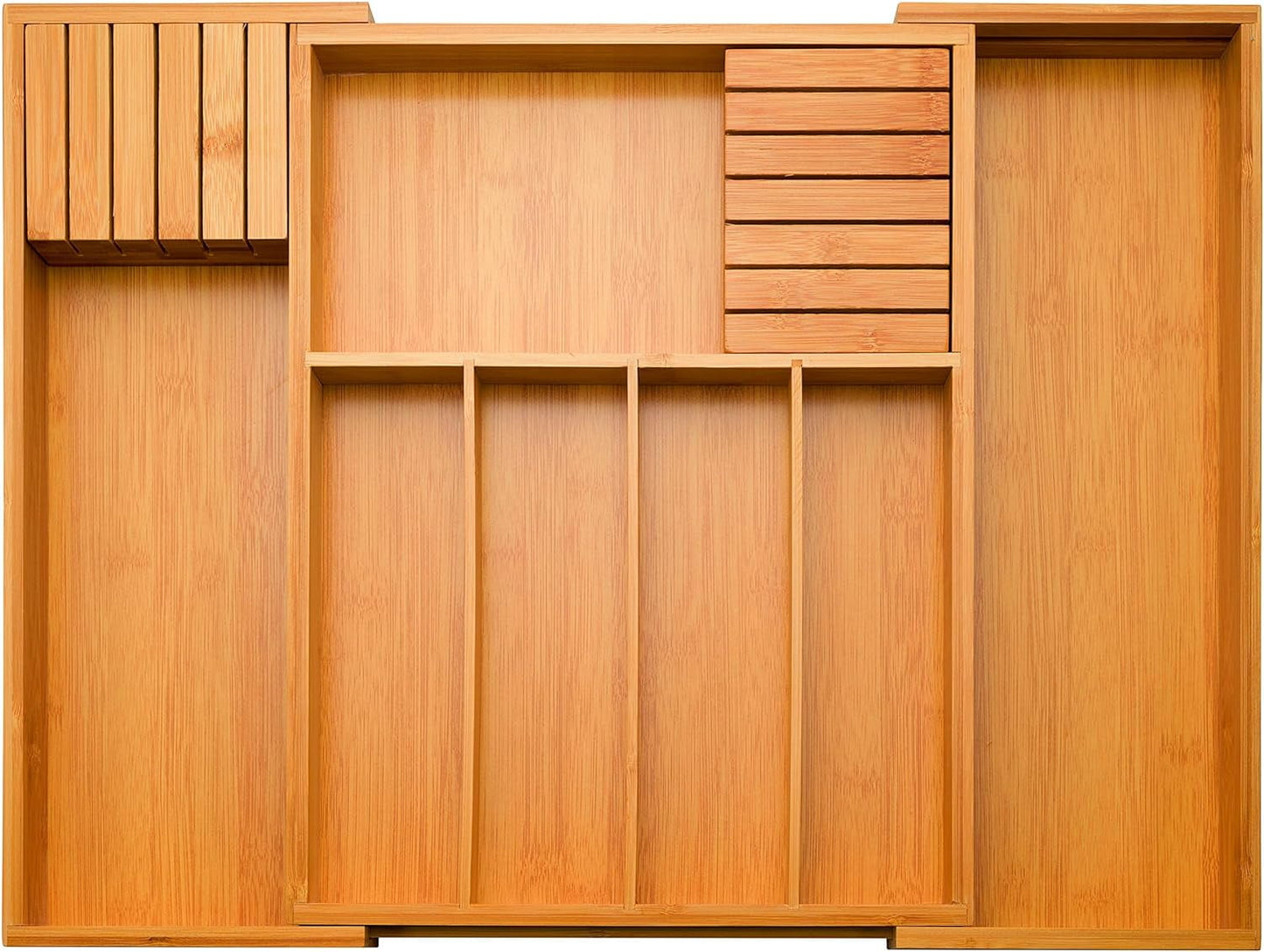 Expandable Silverware Organizer - Bamboo Kitchen Drawer Organizer, Utensil Holder - Drawer Organization and Storage in Kitchen, Bathroom or Bedroom