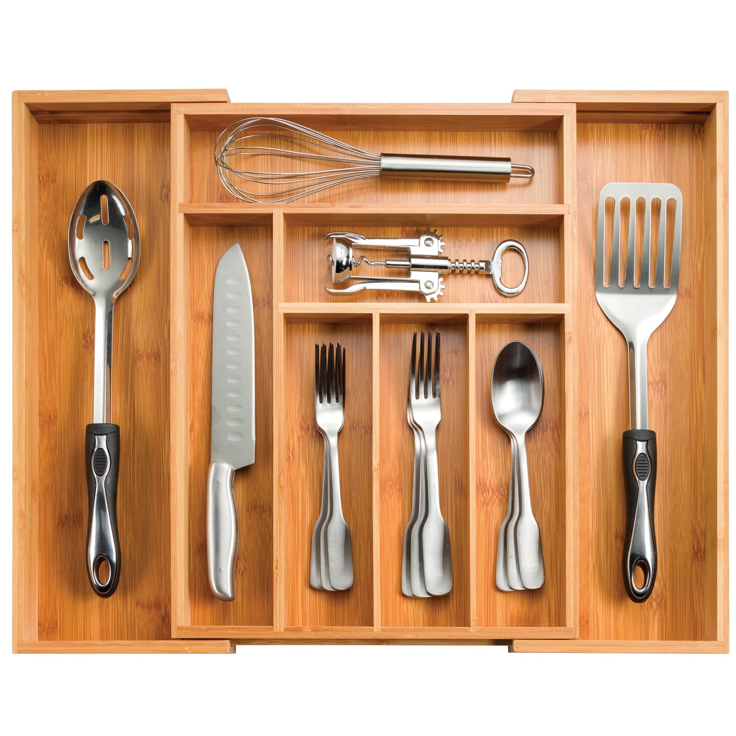 Expandable Silverware Organizer - Bamboo Kitchen Drawer Organizer, Utensil Holder - Drawer Organization and Storage in Kitchen, Bathroom or Bedroom