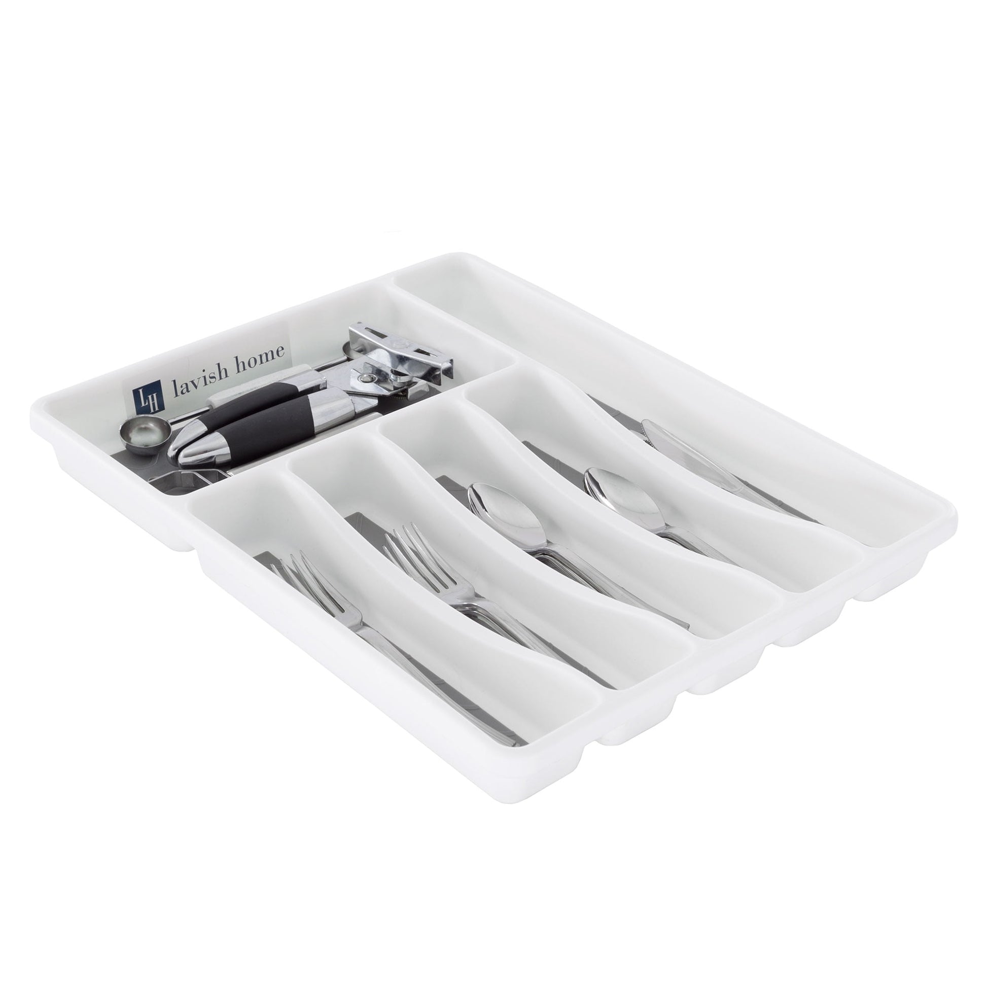 Lavish Home Silverware Drawer Organizer with 6 Sections and Nonslip Tray