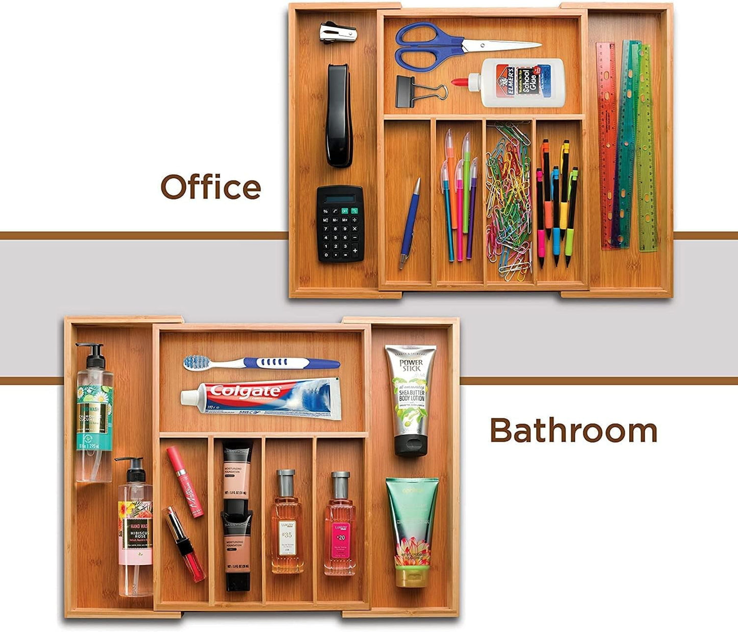 Expandable Silverware Organizer - Bamboo Kitchen Drawer Organizer, Utensil Holder - Drawer Organization and Storage in Kitchen, Bathroom or Bedroom