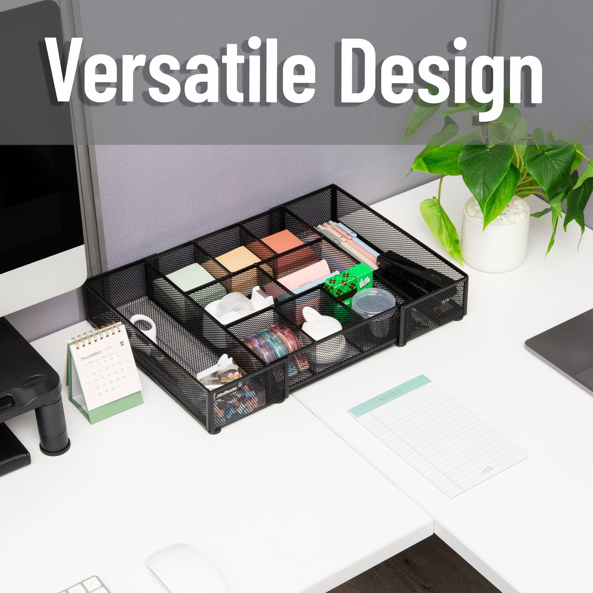 Mind Reader Expandable Mesh Desk Drawer Organizer, Adjustable from 9.25" to 17.125", Office Supply Storage Tray, Makeup Organizer, Black